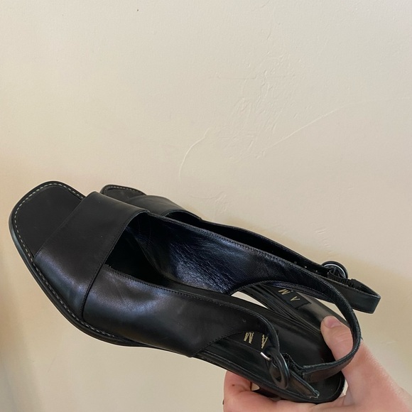 AMALFI ITALY SLING BACK SQUARE TOE BLACK LEATHER VINTAGE HEELS SIZE 8.5 AA - Picture 5 of 8